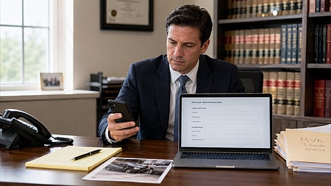 Lawyer looking at phone