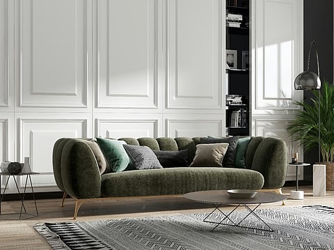 Green sofa in living room