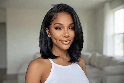 Woman with black hair.