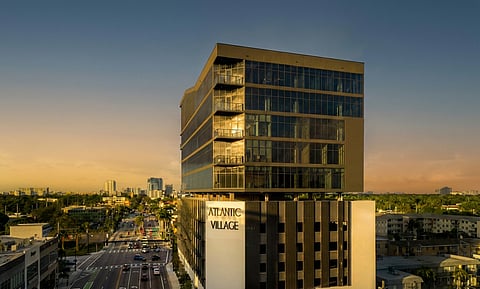 Atlantic Village Professional Center tower at sunset