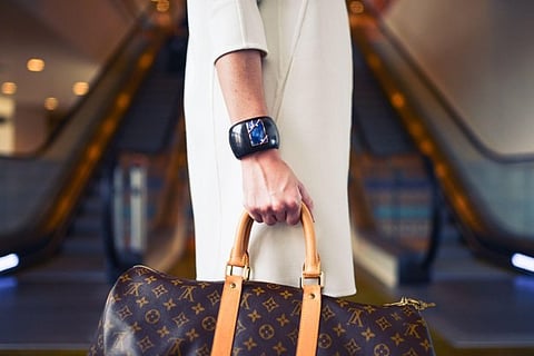 Person holding a Louis Vuitton bag.