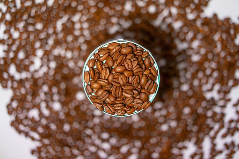 Cup of coffee beans.