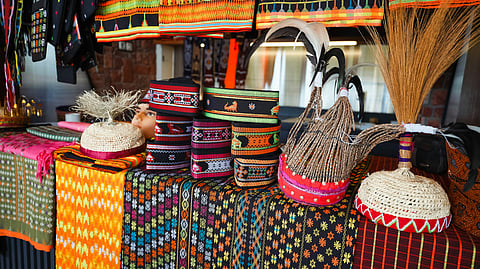 Traditional woven textiles and crafts.