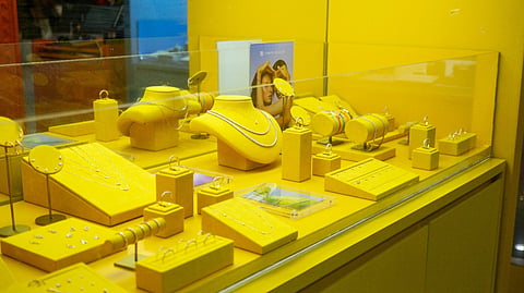 Yellow jewelry display.
