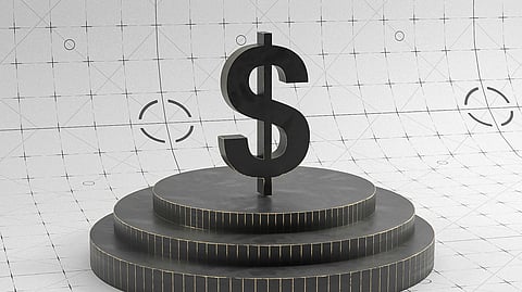 Dollar sign on a pedestal.