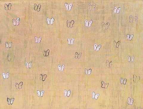 Hunt Slonem painting Pink Ascension, butterflies across a pink field, oil on canvas