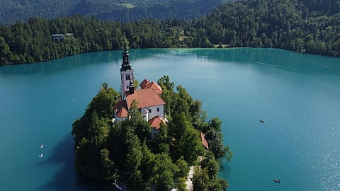 Church on a lake island.