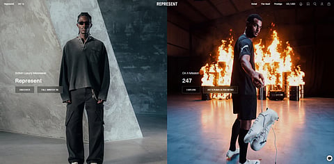 Split-screen fashion website homepage.