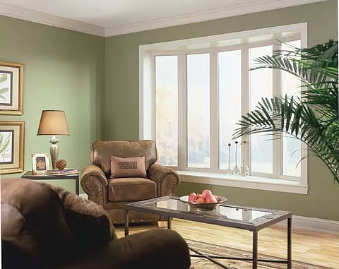 Living room with a bay window.