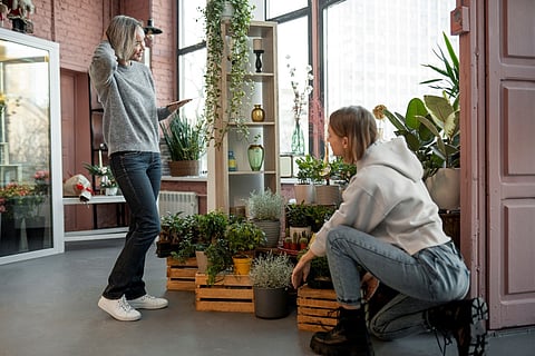 Two women in a plant shop