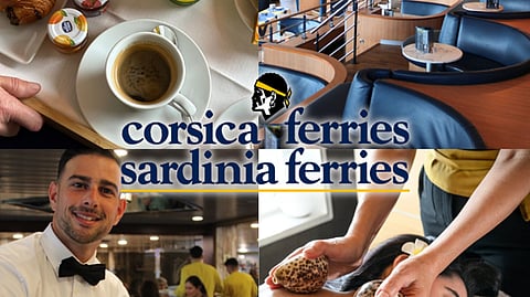 Collage of Corsica Ferries amenities.