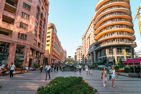 Pedestrians on a city street.