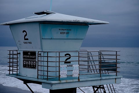 Lifeguard tower on a beach.
