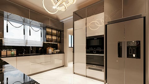 Modern kitchen with glossy cabinets.
