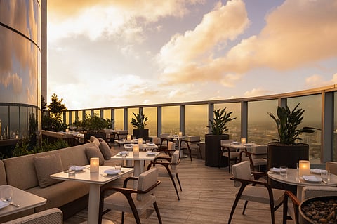 Seia Miami terrace at sunset on the 54th floor of 830 Brickell