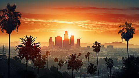 Gorgeous sunset over Los Angeles skyline