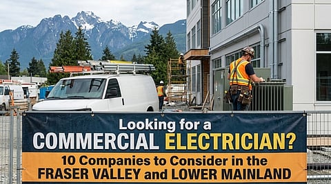 Construction site par commercial electrician ka banner.