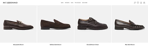 Scarosso e-commerce catalog page displaying men's shoes and loafers.