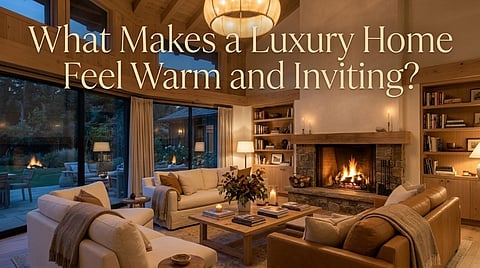 Cozy living room with fireplace and sofas.