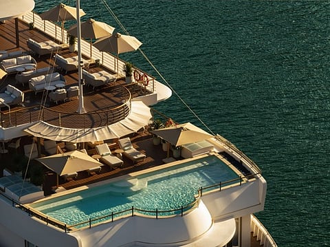 Cruise ship deck and swimming pool.