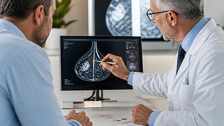 Doctor discussing a medical scan with a patient.