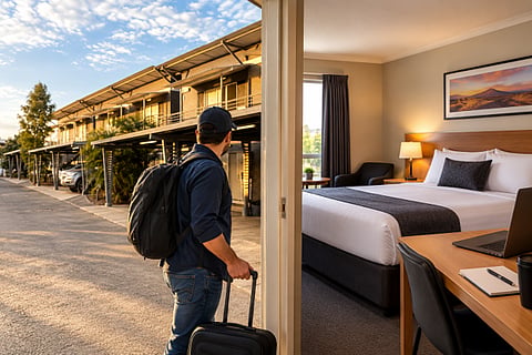 Man entering motel room.