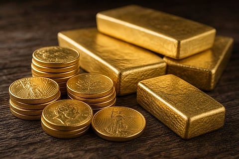 Gold bars and coins.