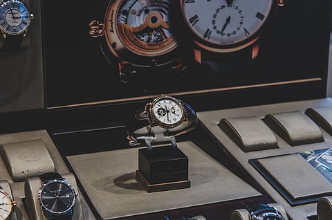 Wristwatches on display.