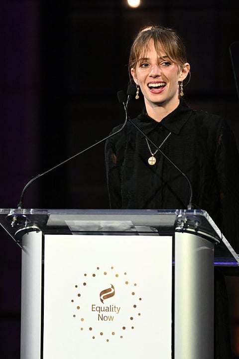 NEW YORK, NEW YORK - NOVEMBER 15: Maya Hawke speaks onstage at the Equality Now 30th Anniversary Gala at Guastavino's on November 15, 2022 in New York City. (Photo by Bryan Bedder/Getty Images)