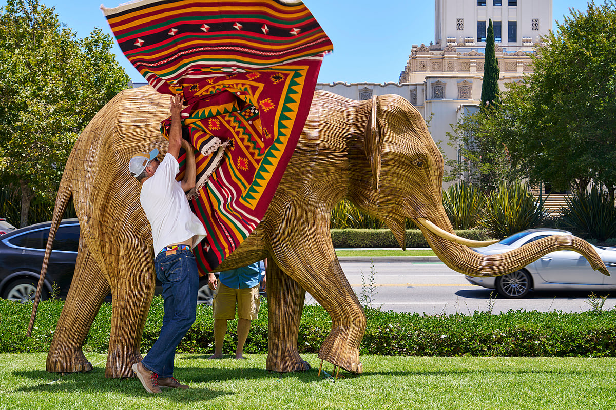 Vikram Goyal's Textile Tribute: Regal Elephants in Beverly Hills