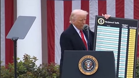 När president Trump presenterade de skarpa tullarna under "Liberation day". Därefter har tullarna mellan USA och Kina eskalerat.