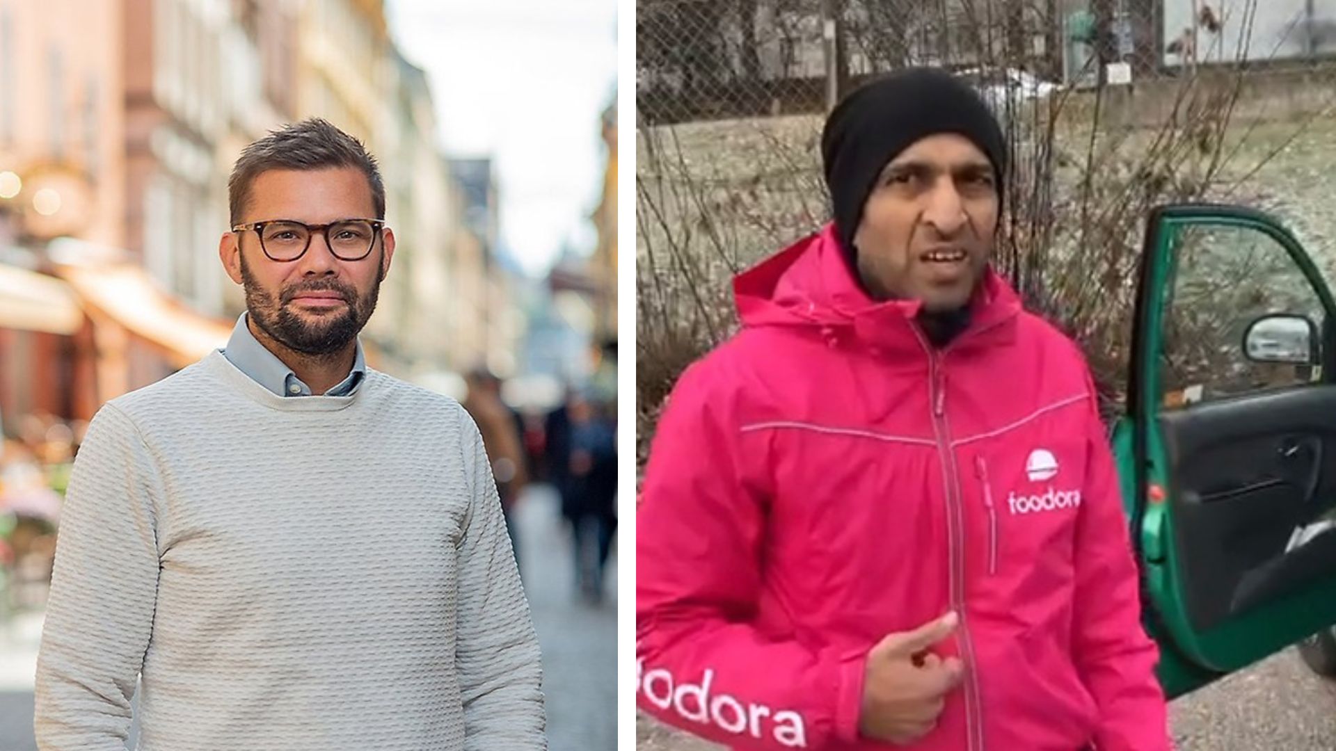 Magnus Demervall (t.v.). Foodorabud som konfronterades av ordningsvakt (t.h.)