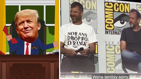 Trump (t.v.), Matt Stone och Trey Parker (t.h.)