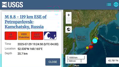 Skalvet inträffade utanför Rysslands östkust natten mot onsdag.