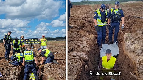 Video: Klimataktivist vägrade flytta sig från dike – Polisen fick gräva i tre och en halv timme