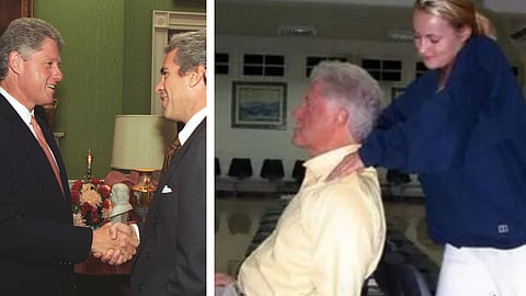 Bill Clinton och Jeffrey Epstein t.v. Clinton och Chauntae Davies, ett av Epsteins offer.