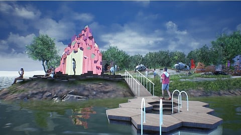 Den rosa bastun står i fokus i den  planerade "Climate Action Park" i Ursviken utanför Skellefteå.