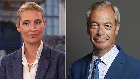 Alice Weidel (AfD) och Nigel Farage (Reform UK)