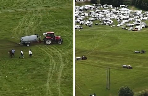 Traktorer tvingade bort romerna med grisskit.