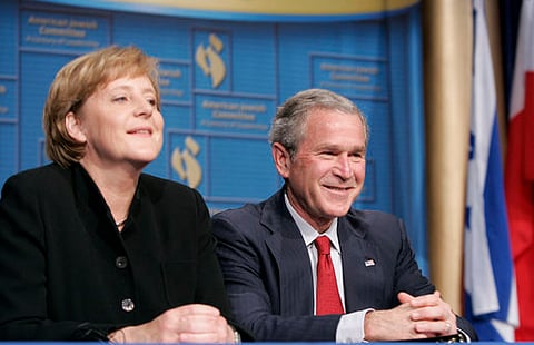Angela Merkel tillsammans med USA:s tidigare president George Bush.