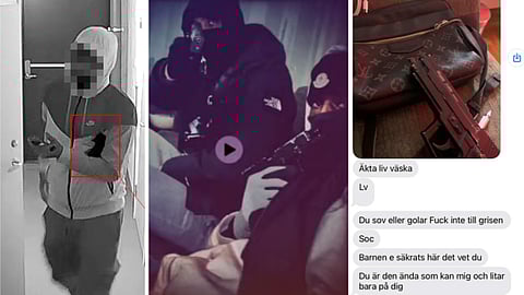 36-åring misstänkt gärningsman längst till vänster. Hans hotmeddelanden till en 35-årig kvinna till höger.