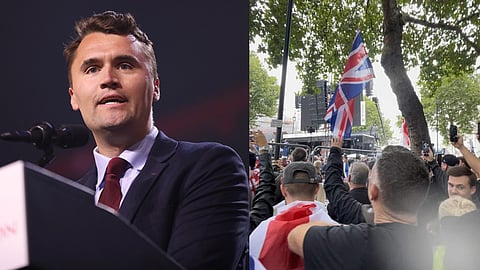 Charlie Kirk hedras på Tommy Robinson-demonstrationen
