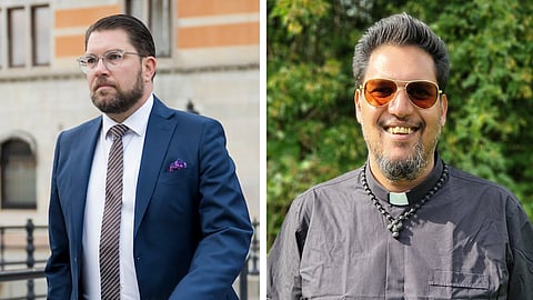 SD-ledaren Jimmie Åkesson t.v. Debattören PO Flodström (V) t.h.