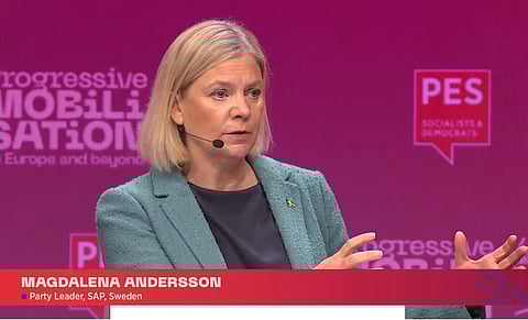 Magdalena Andersson vid Europeiska socialdemokratiska partiets kongress.