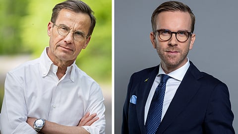 Statsminister Ulf Kristersson (M) och infrastruktur- och bostadsminister Andreas Carlson (KD)