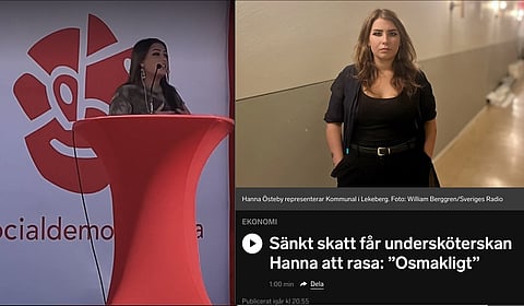 Till vänster – Hanna Östeby på X. Till höger Hanna Östeby intervjuad i Sveriges Radio P4 Örebro den 21 oktober i år.