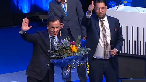 Statsminister Ulf Kristersson besökte SD:s landsdagar på lördagen.