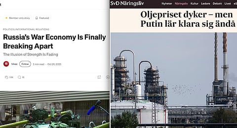 Två analyser – olika slutsatser: Till vänster tidningen the Geopolitical Economist och till höger Svenska Dagbladet.