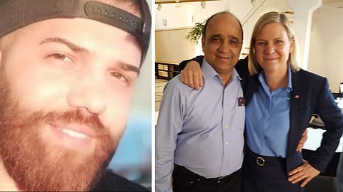 Mahmoud Shakir till vänster Nämndemannen Pran Malhotra (S) tillsammans med Magdalena Andersson (S) till höger. Nu entledigas han från sitt uppdrag. 