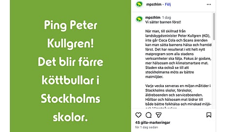 I inlägget kritiseras landsbygdsministern Peter Kullgren (KD). 